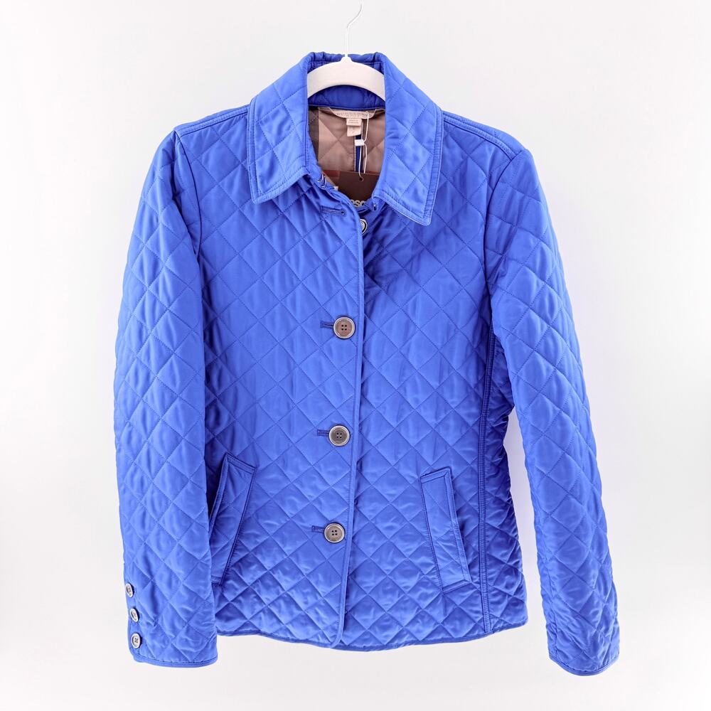 Burberry Brit Diamond Quilted Long Sleeve Buttoned Puffer Jacket Blue Womens S
